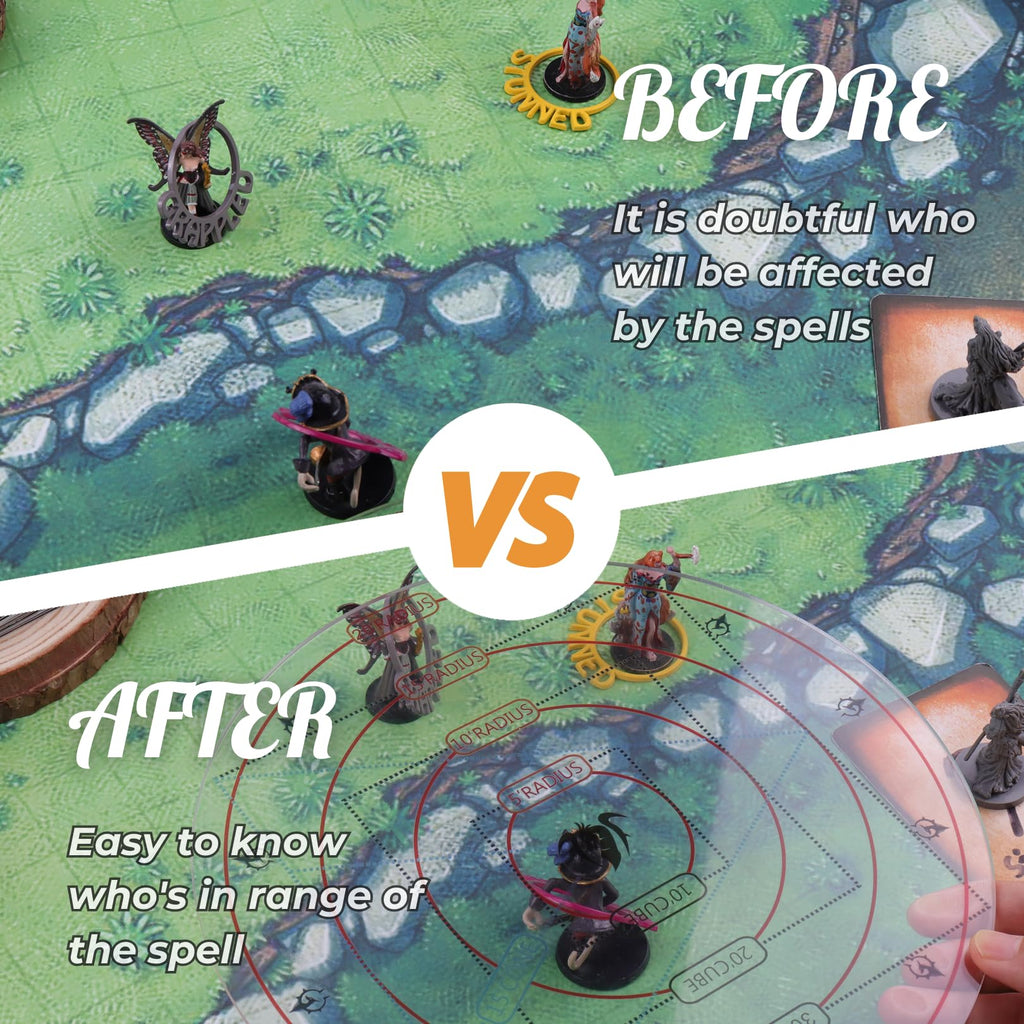 Byhoo 4-in-1 D&D AOE Damage Templates – Transparent Acrylic Spell Area Markers for 5e
