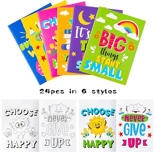 BZaber 24 Positive Affirmations Coloring Books – Inspirational DIY Color-In Pages for Kids, Back to School Gifts & Party Favors