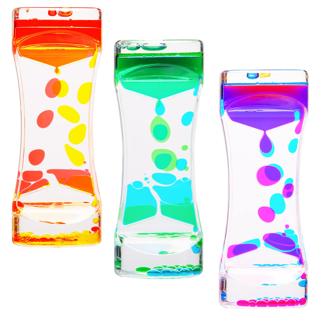 CAILINK Liquid Motion Bubbler 3-Pack – Sensory Toy for Kids and Adults, Glass Hourglass Desk Decor