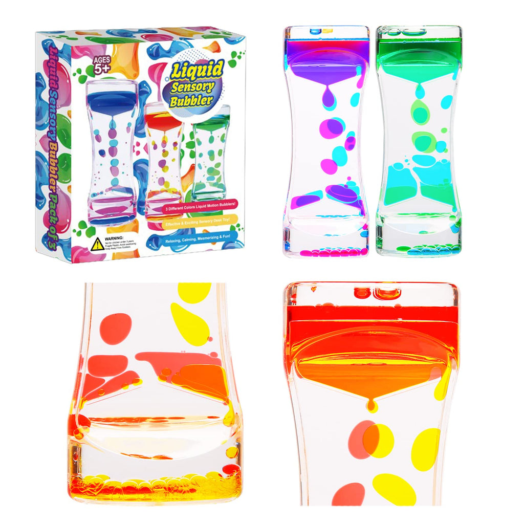 CAILINK Liquid Motion Bubbler 3-Pack – Sensory Toy for Kids and Adults, Glass Hourglass Desk Decor