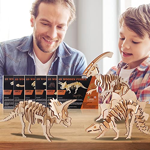calary 3D Wooden Puzzle Set of 6 Dinosaur Models – DIY Assembly Toy for Kids and Adults