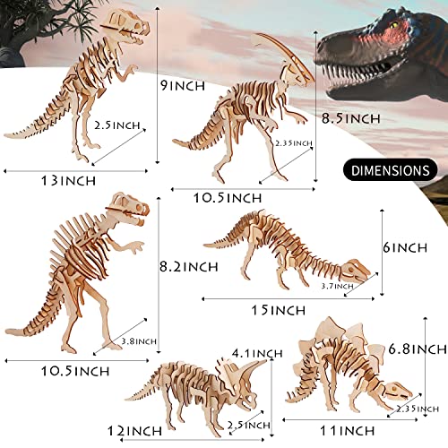 calary 3D Wooden Puzzle Set of 6 Dinosaur Models – DIY Assembly Toy for Kids and Adults