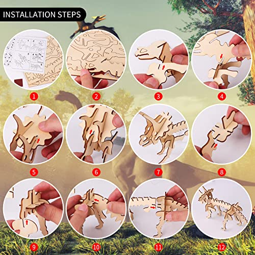 calary 3D Wooden Puzzle Set of 6 Dinosaur Models – DIY Assembly Toy for Kids and Adults