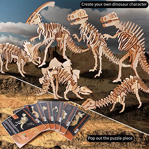 calary 3D Wooden Puzzle Set of 6 Dinosaur Models – DIY Assembly Toy for Kids and Adults