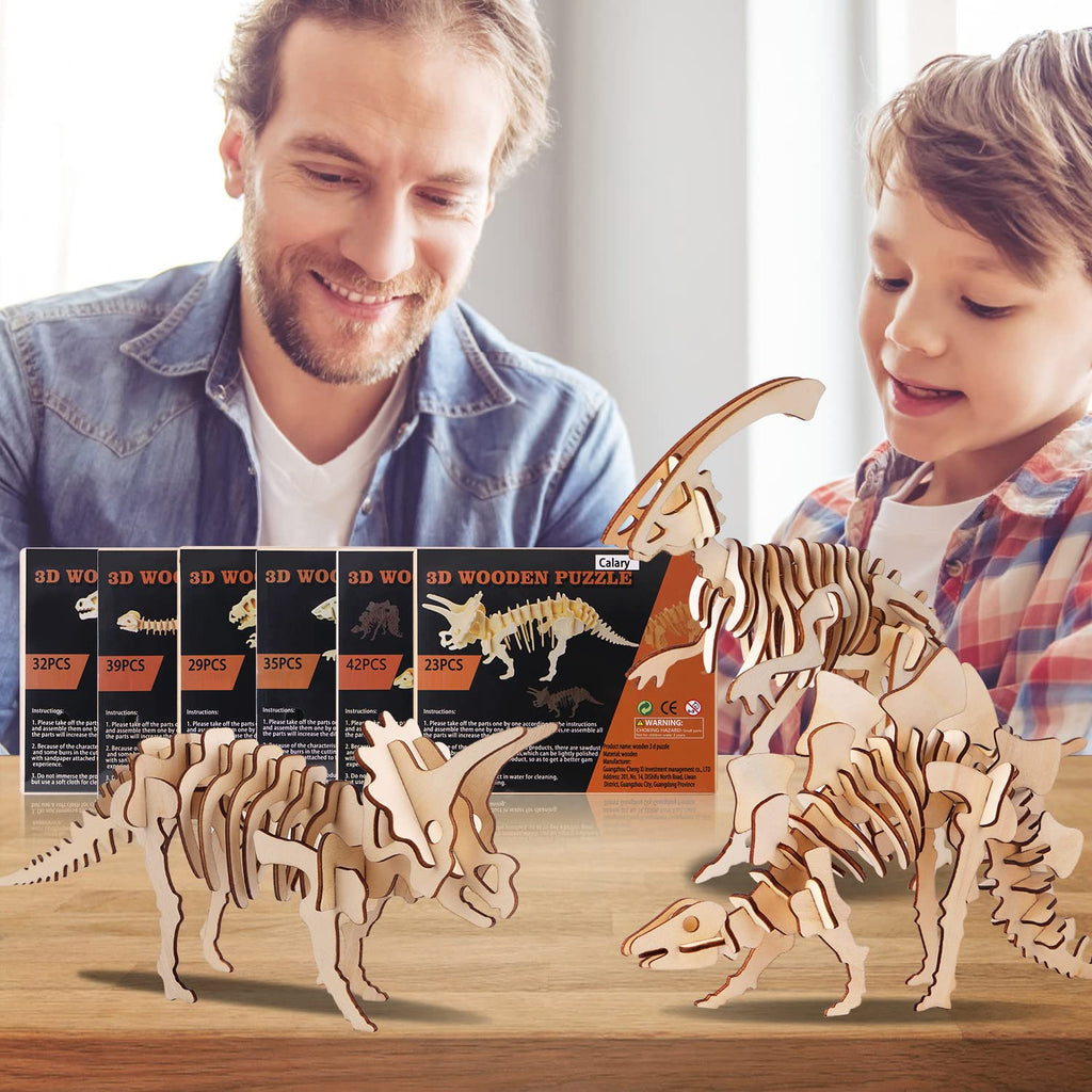 calary 3D Wooden Puzzle Set of 6 Dinosaur Models – DIY Assembly Toy for Kids and Adults