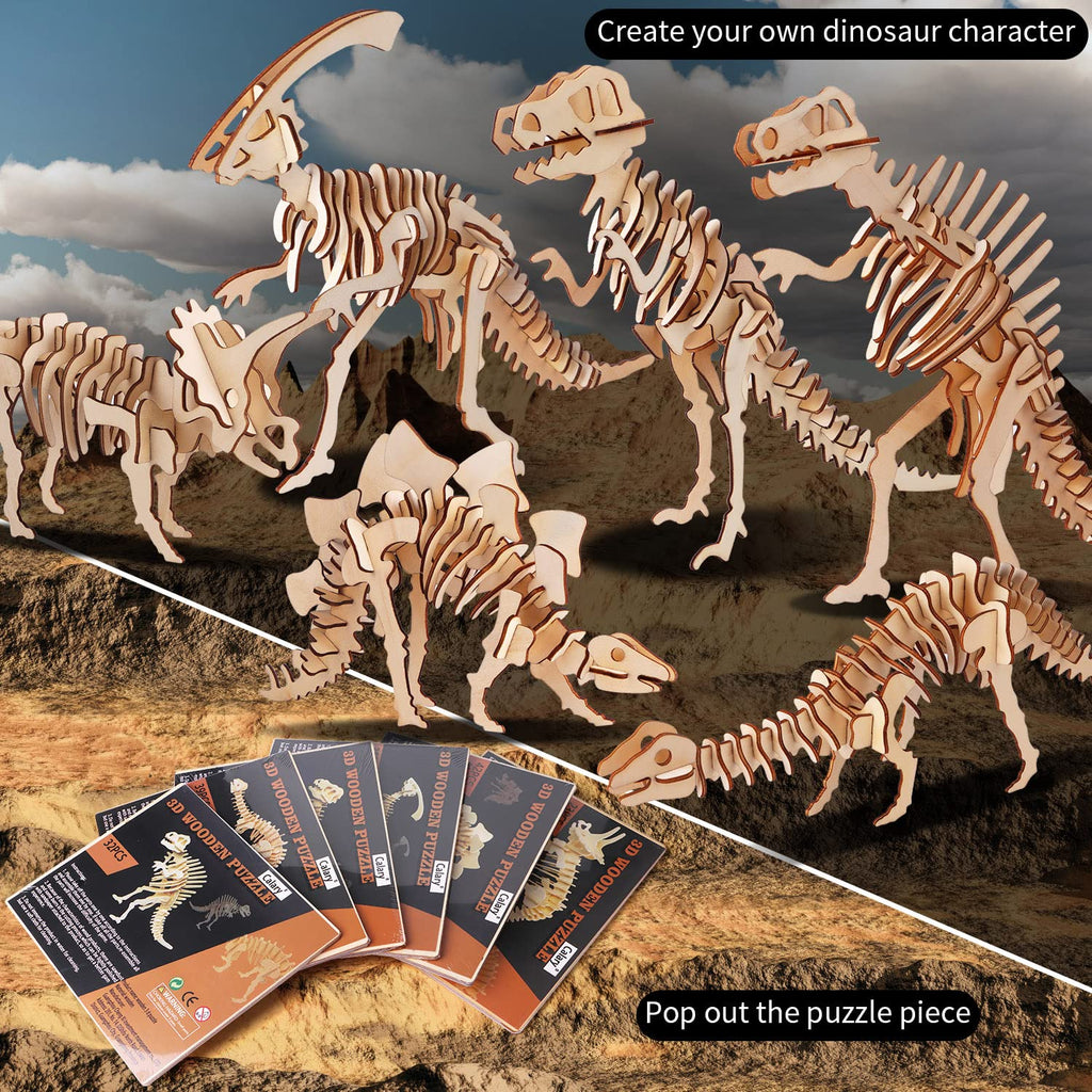 calary 3D Wooden Puzzle Set of 6 Dinosaur Models – DIY Assembly Toy for Kids and Adults