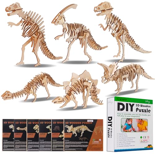 calary 3D Wooden Puzzle Set of 6 Dinosaur Models – DIY Assembly Toy for Kids and Adults