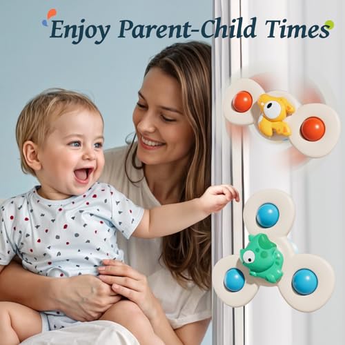CalfQueen Baby Dinosaur Suction Cup Spinner – Toddler Fidget Toy for Ages 1-3, Travel & Bath