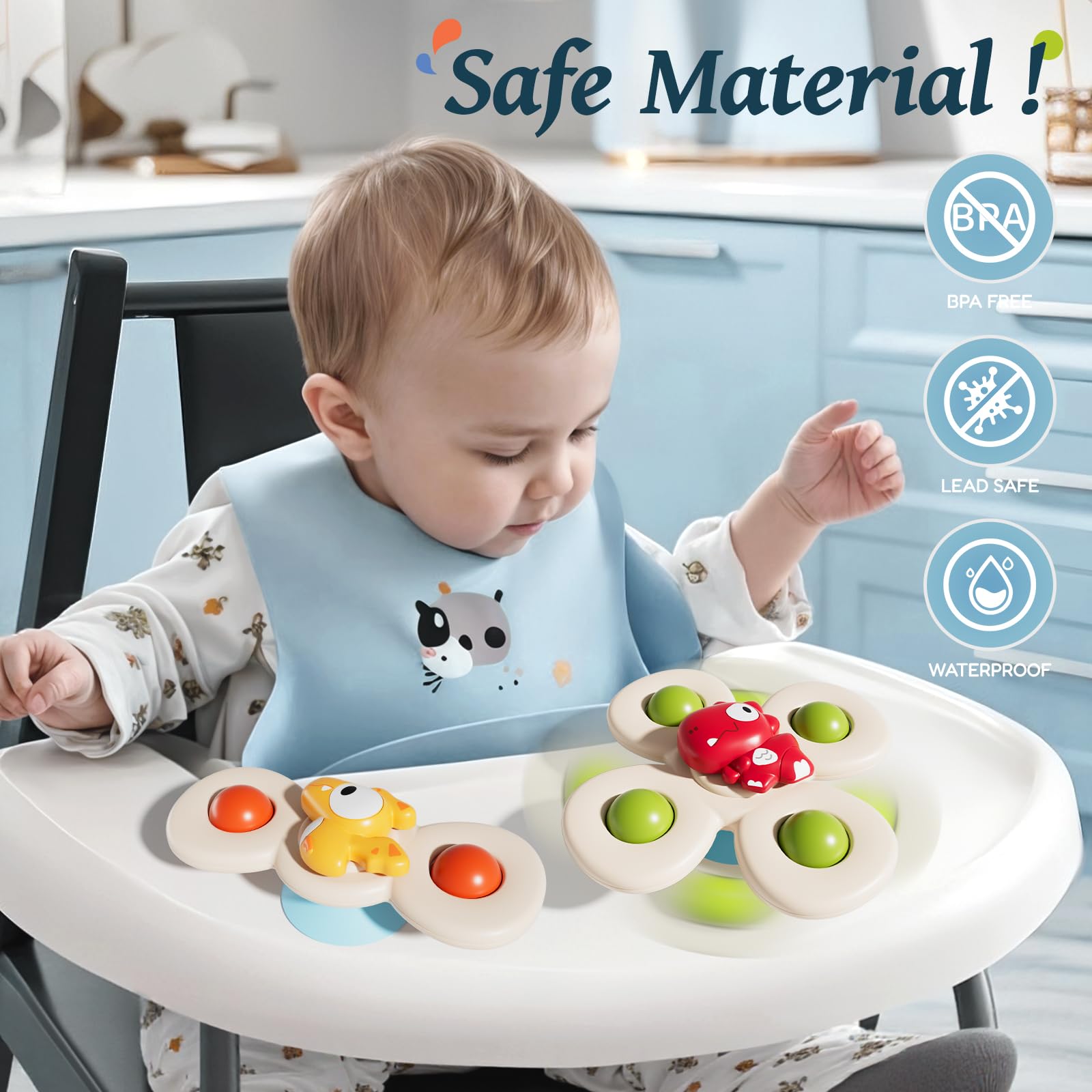 CalfQueen Baby Dinosaur Suction Cup Spinner – Toddler Fidget Toy for Ages 1-3, Travel & Bath