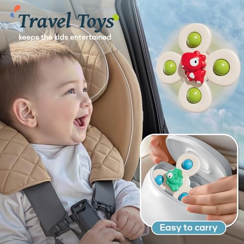 CalfQueen Baby Dinosaur Suction Cup Spinner – Toddler Fidget Toy for Ages 1-3, Travel & Bath