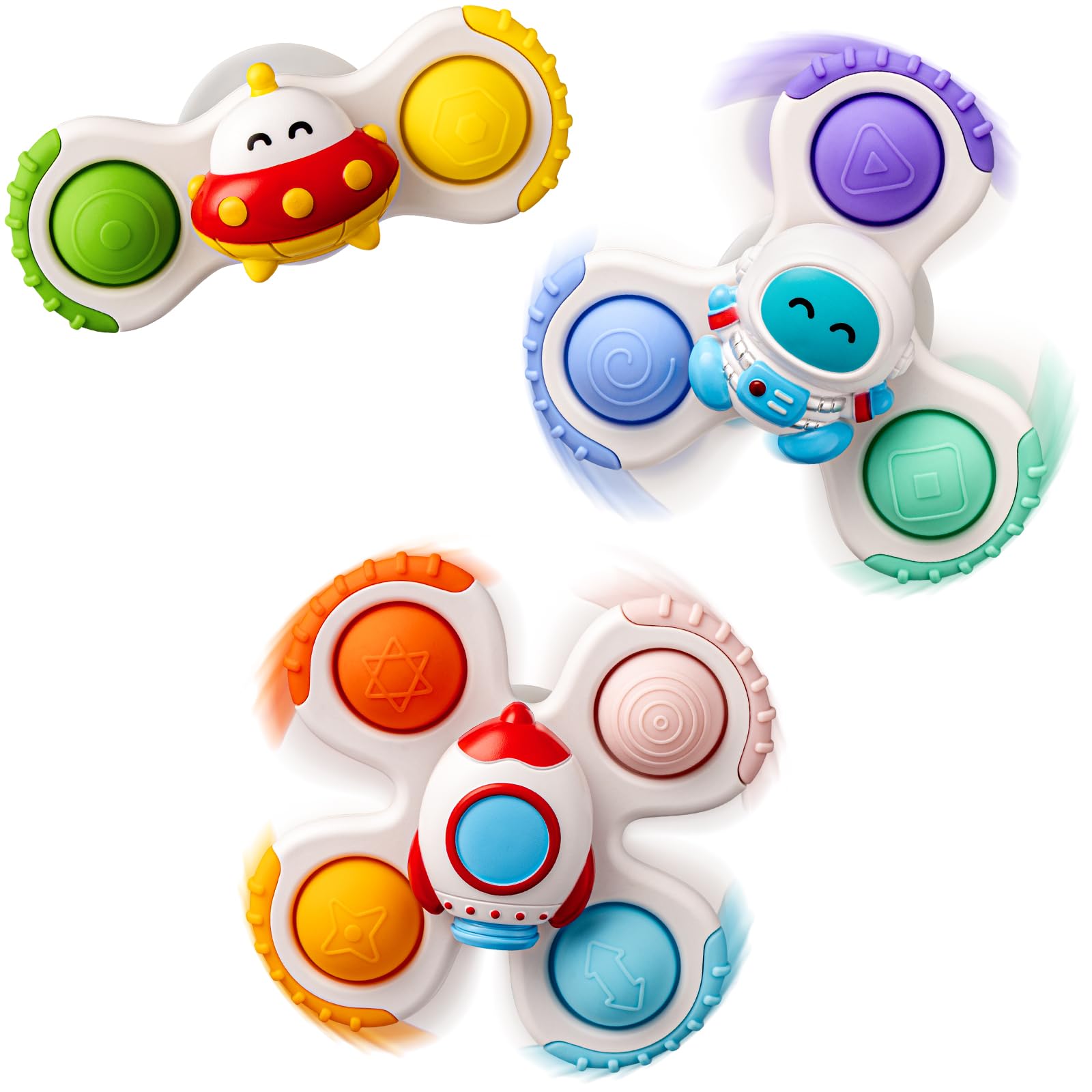 CalfQueen Baby Rocket Suction Cup Spinner - Travel Fidget Toy for Toddlers 1-3, Bath & High Chair Sensory Toy