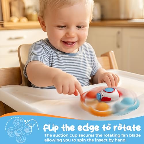 CalfQueen Baby Rocket Suction Cup Spinner - Travel Fidget Toy for Toddlers 1-3, Bath & High Chair Sensory Toy