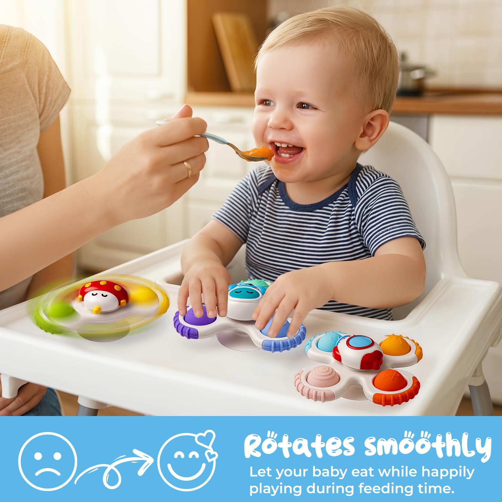 CalfQueen Baby Rocket Suction Cup Spinner - Travel Fidget Toy for Toddlers 1-3, Bath & High Chair Sensory Toy