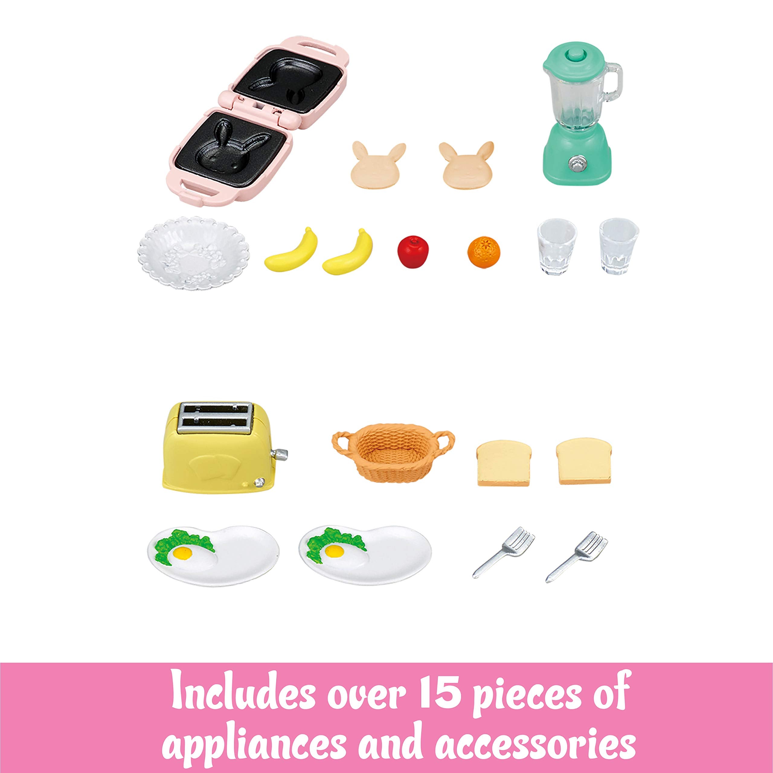 Calico Critters Breakfast Playset - Over 15 Miniature Kitchen Pieces with Working Toaster