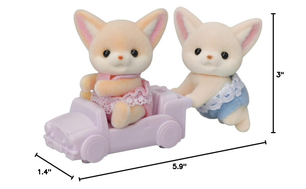 Calico Critters Fennec Fox Twins: Rocco & Tara with Pushcart – Soft Flocked Figures for Ages 3+