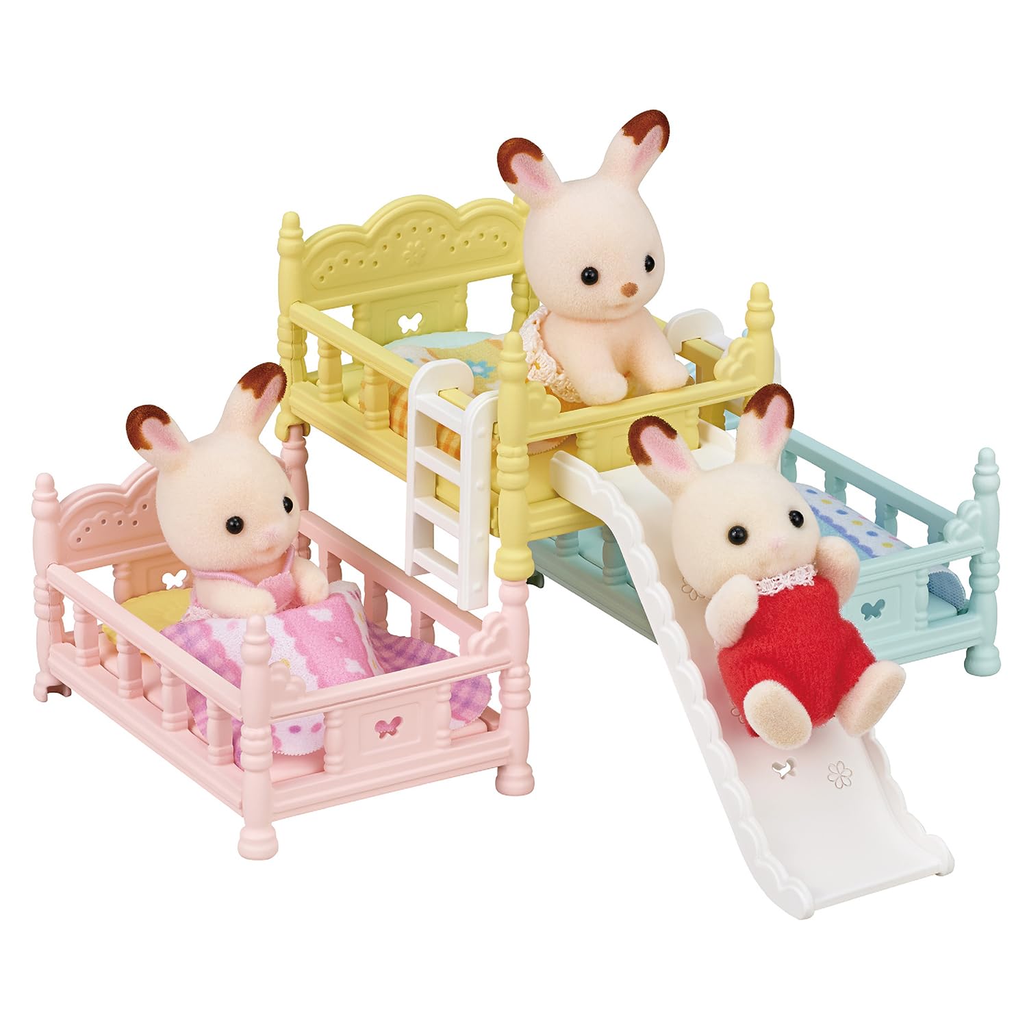 Calico Critters Triple Bunk Beds Set – Modular Dollhouse Furniture with Slide for Imaginative Play