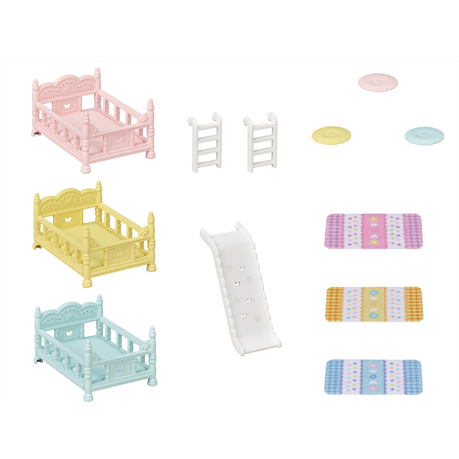 Calico Critters Triple Bunk Beds Set – Modular Dollhouse Furniture with Slide for Imaginative Play