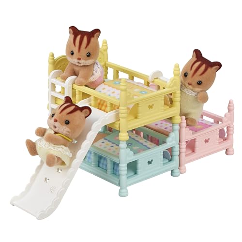 Calico Critters Triple Bunk Beds Set – Modular Dollhouse Furniture with Slide for Imaginative Play
