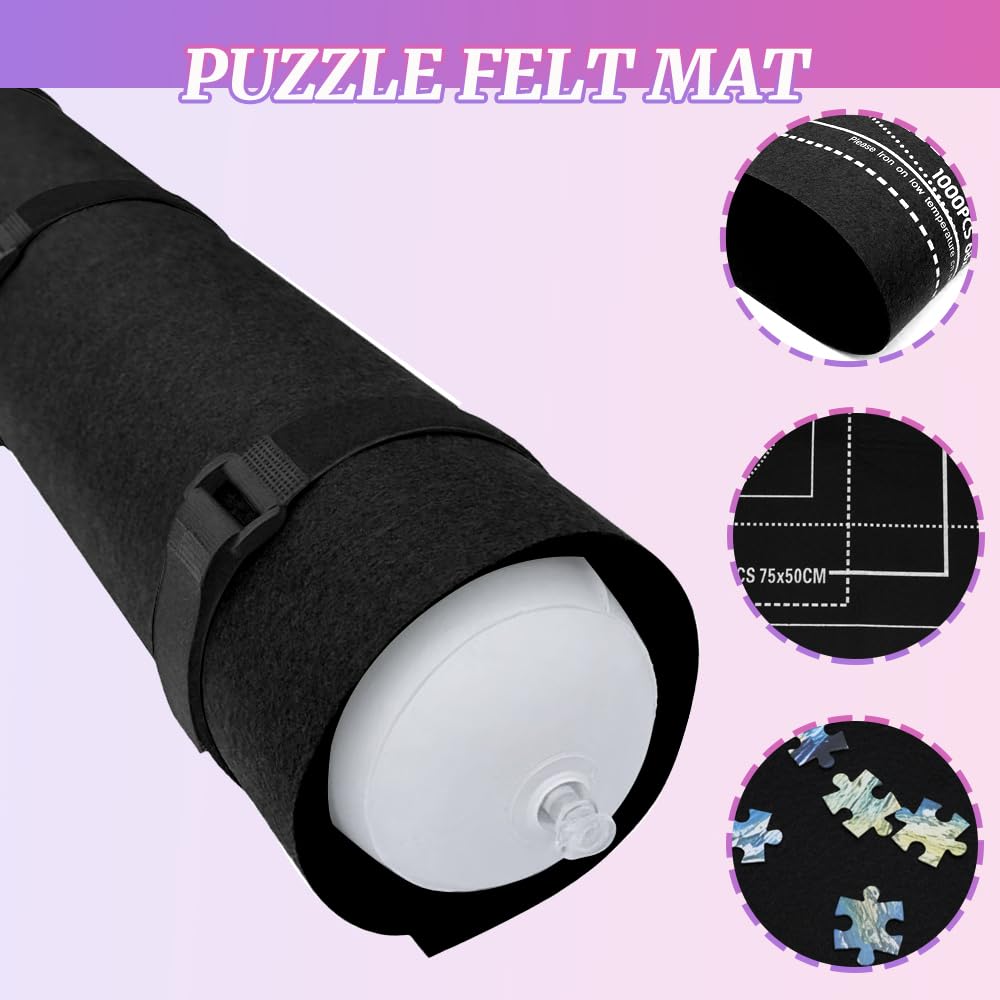 CallKroon Puzzle Mat Roll Up for 1500 Pieces – Felt Board Alternative with 4 Sorting Trays, Inflatable Tube, and Storage Bag