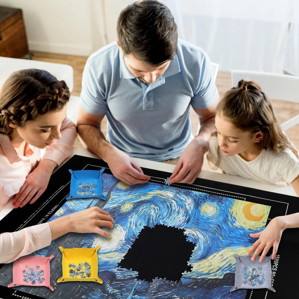CallKroon Puzzle Mat Roll Up for 1500 Pieces – Felt Board Alternative with 4 Sorting Trays, Inflatable Tube, and Storage Bag