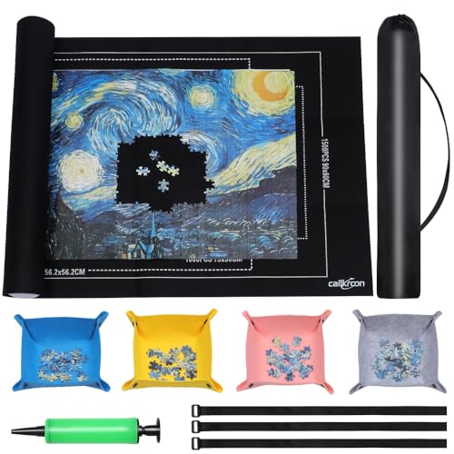 CallKroon Puzzle Mat Roll Up for 1500 Pieces – Felt Board Alternative with 4 Sorting Trays, Inflatable Tube, and Storage Bag