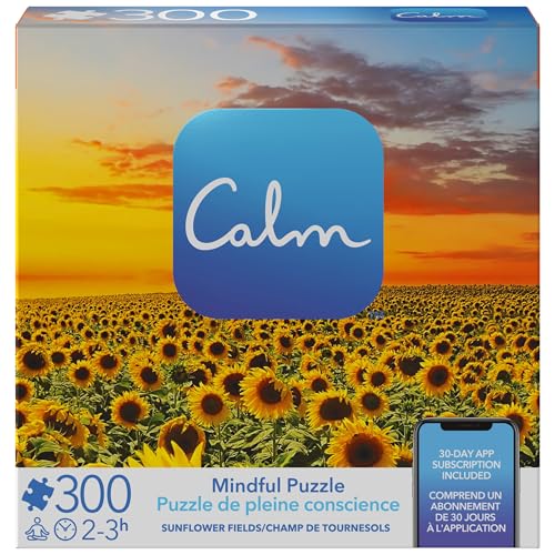 Calm 300-Piece Sunflower Fields Jigsaw Puzzle – Relaxation & Stress Relief for Adults and Kids Ages 8+