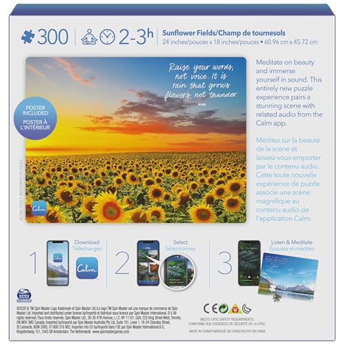 Calm 300-Piece Sunflower Fields Jigsaw Puzzle – Relaxation & Stress Relief for Adults and Kids Ages 8+