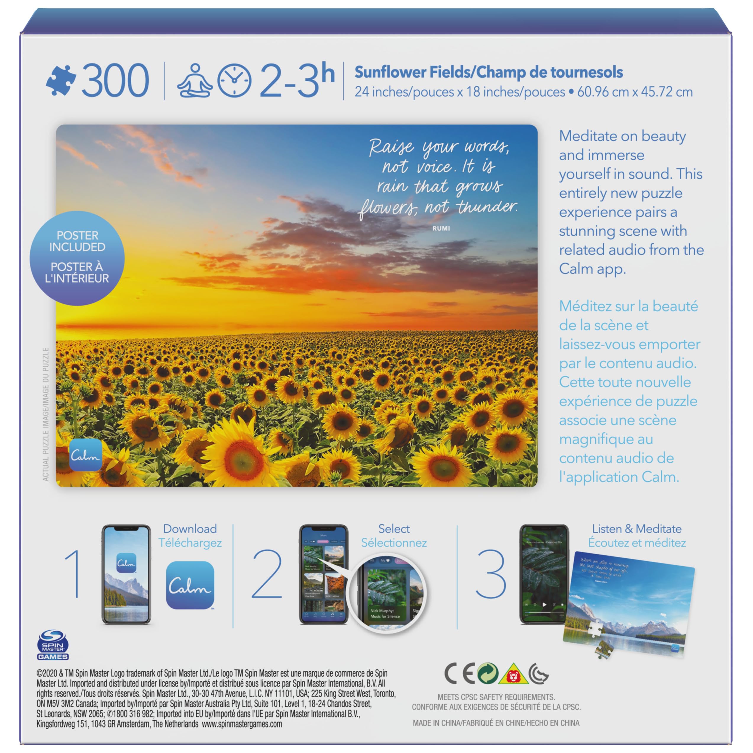 Calm 300-Piece Sunflower Fields Jigsaw Puzzle – Relaxation & Stress Relief for Adults and Kids Ages 8+