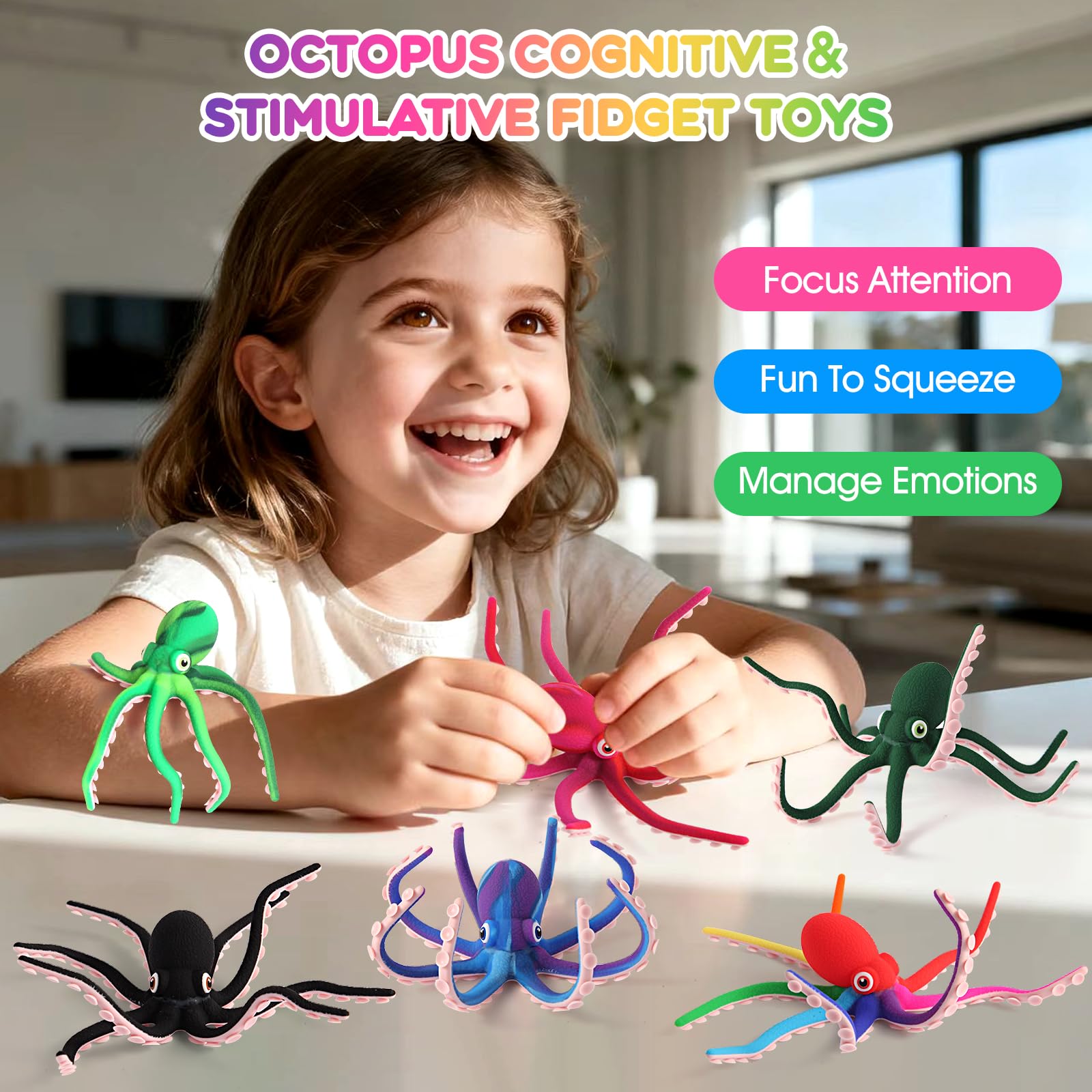 Camo Purple Octopus Fidget Toy with Suction Cups – Bendable Silicone Stress Relief Desk Toy for Kids and Adults