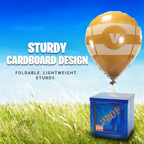 CAMP LINER 14-Inch Loot Drop Box with Yellow Balloon – Blue Cardboard Treasure Chest for Party Decor