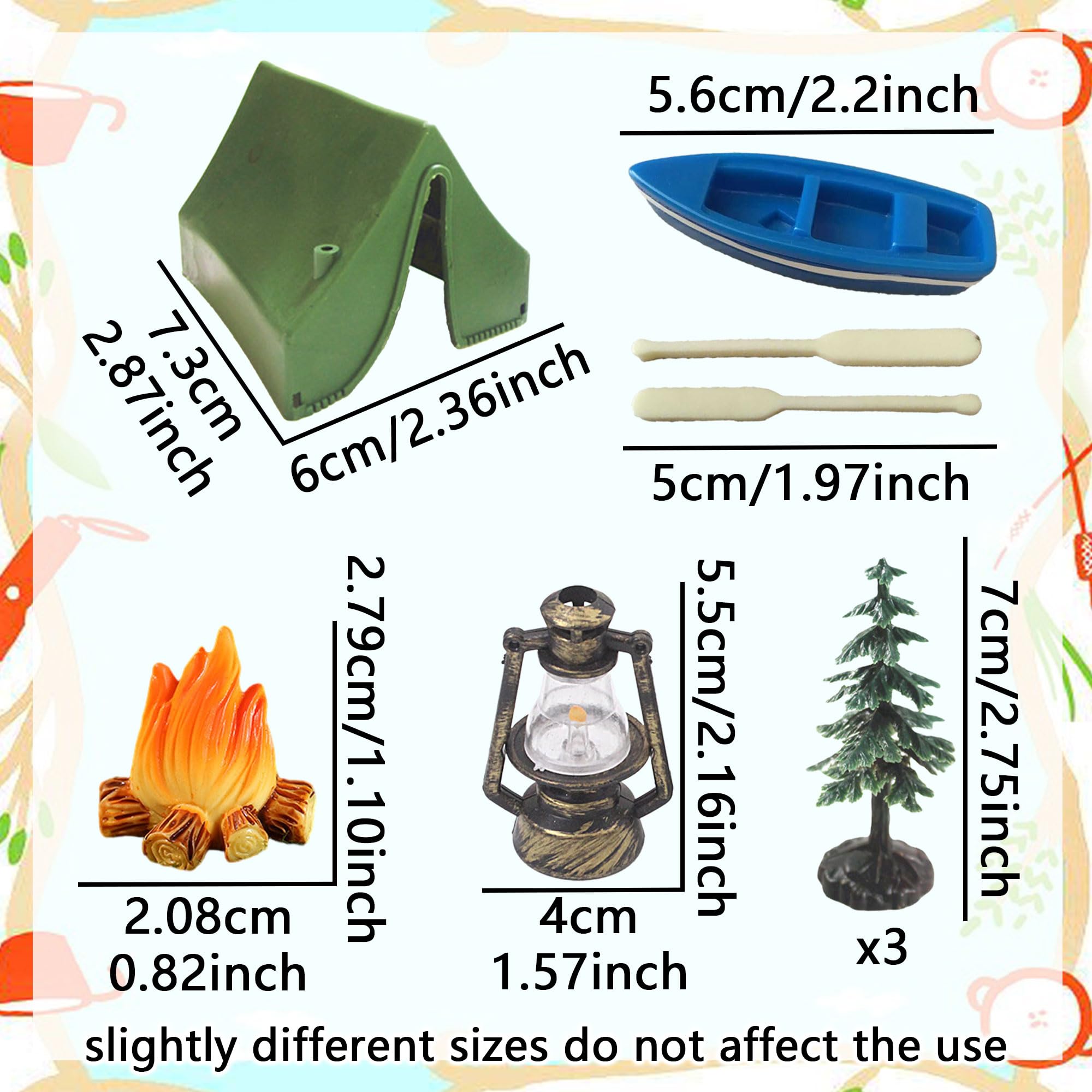 Camping Cupcake Toppers Set - 9 Pieces with Tent, Deer, Fire & More by Roaring Good Time