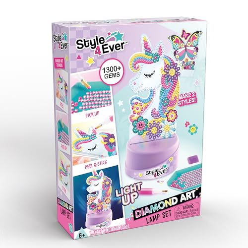 Canal Toys Style 4 Ever Diamond Art Unicorn & Butterfly Lamp Set – Light Up Base, 1300+ Gems, Ages 6+