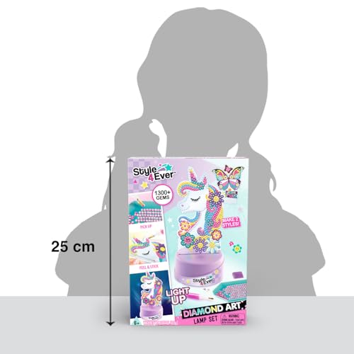 Canal Toys Style 4 Ever Diamond Art Unicorn & Butterfly Lamp Set – Light Up Base, 1300+ Gems, Ages 6+