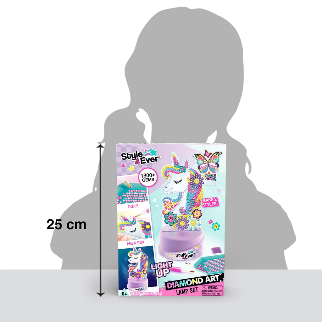 Canal Toys Style 4 Ever Diamond Art Unicorn & Butterfly Lamp Set – Light Up Base, 1300+ Gems, Ages 6+