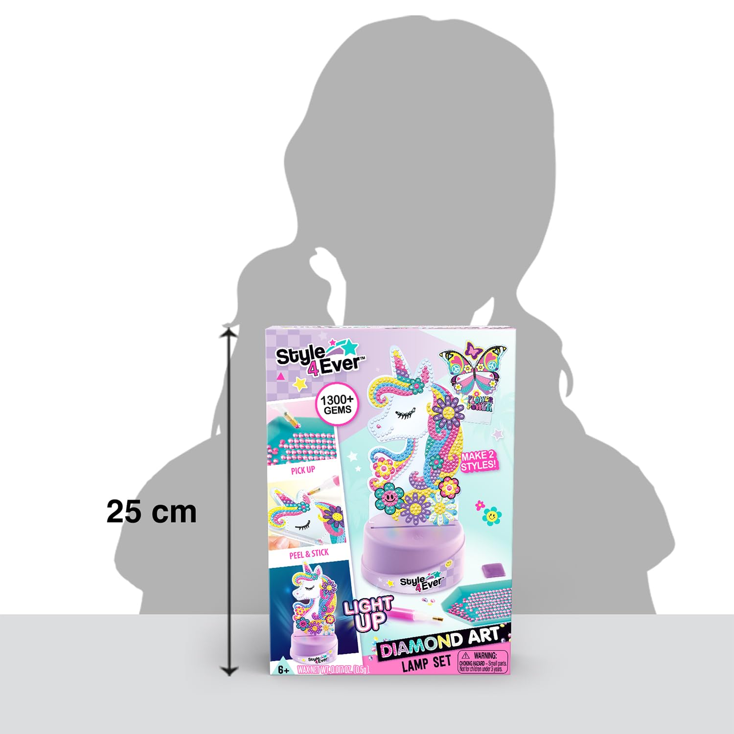 Canal Toys Style 4 Ever Diamond Art Unicorn & Butterfly Lamp Set – Light Up Base, 1300+ Gems, Ages 6+