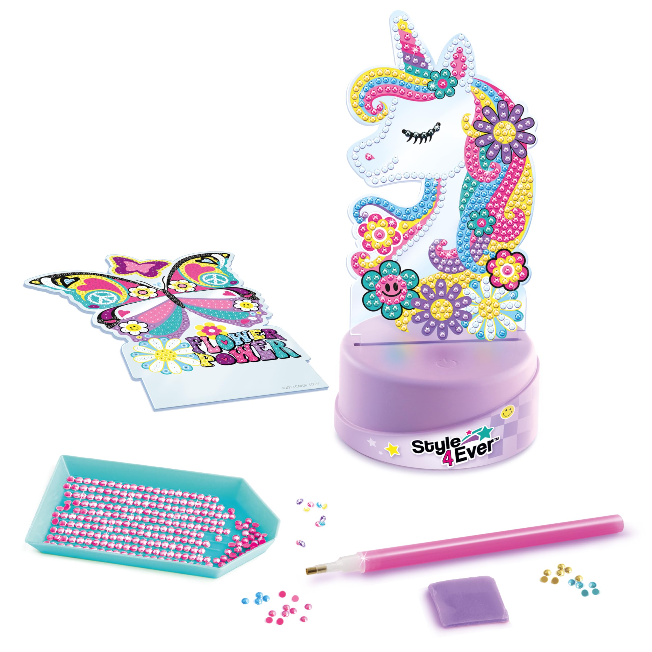 Canal Toys Style 4 Ever Diamond Art Unicorn & Butterfly Lamp Set – Light Up Base, 1300+ Gems, Ages 6+