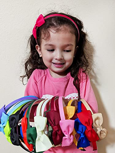 Candygirl 22-Piece Grosgrain Ribbon Bow Headbands for Girls - Non-Slip Elastic Hair Hoops, 22 Colors