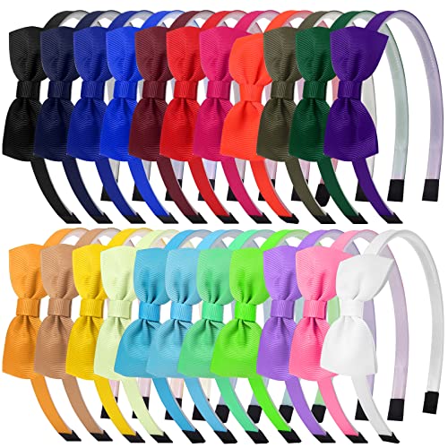 Candygirl 22-Piece Grosgrain Ribbon Bow Headbands for Girls - Non-Slip Elastic Hair Hoops, 22 Colors