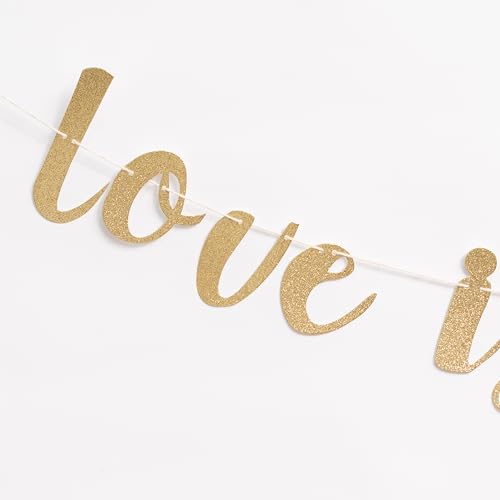 CANTLY Love Is In Bloom Gold Glitter Banner – Bridal Shower & Wedding Decor