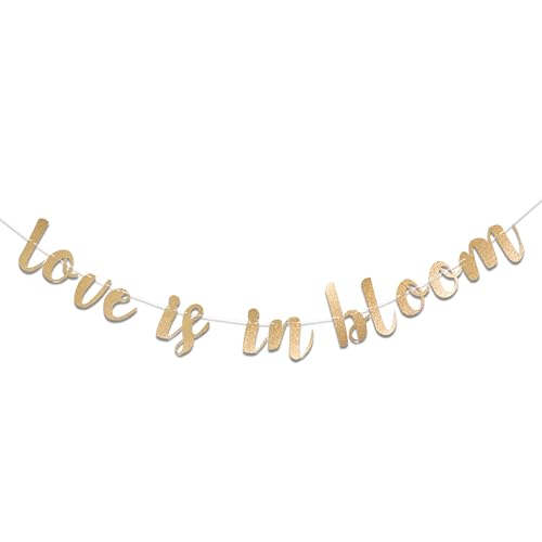 CANTLY Love Is In Bloom Gold Glitter Banner – Bridal Shower & Wedding Decor
