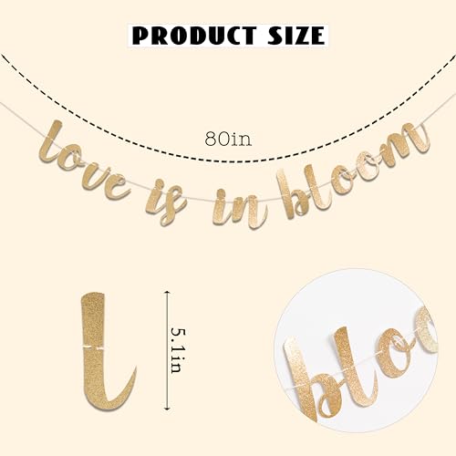 CANTLY Love Is In Bloom Gold Glitter Banner – Bridal Shower & Wedding Decor