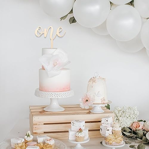 CANTLY Wooden 'One' Cake Topper for First Birthday Party Decorations - Script Design, 4.8 x 6.8 Inches