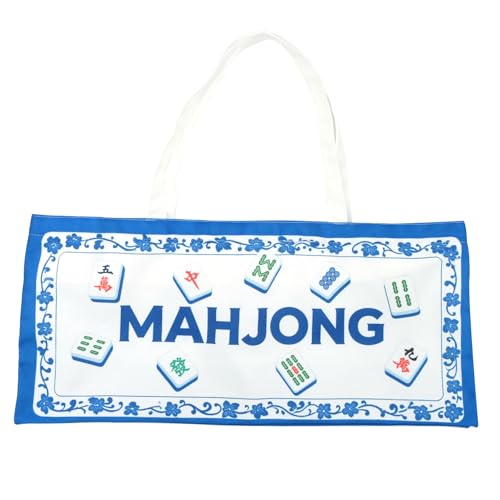 Canvas Mahjong Tile Bag – Holds 166 Tiles & 4 Racks, Extra Wide, Zippered, Portable, Blue
