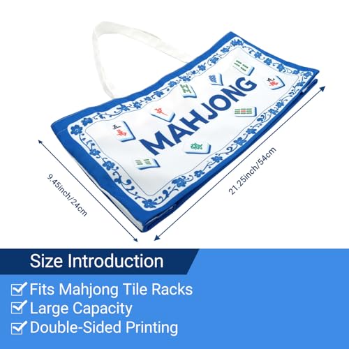 Canvas Mahjong Tile Bag – Holds 166 Tiles & 4 Racks, Extra Wide, Zippered, Portable, Blue