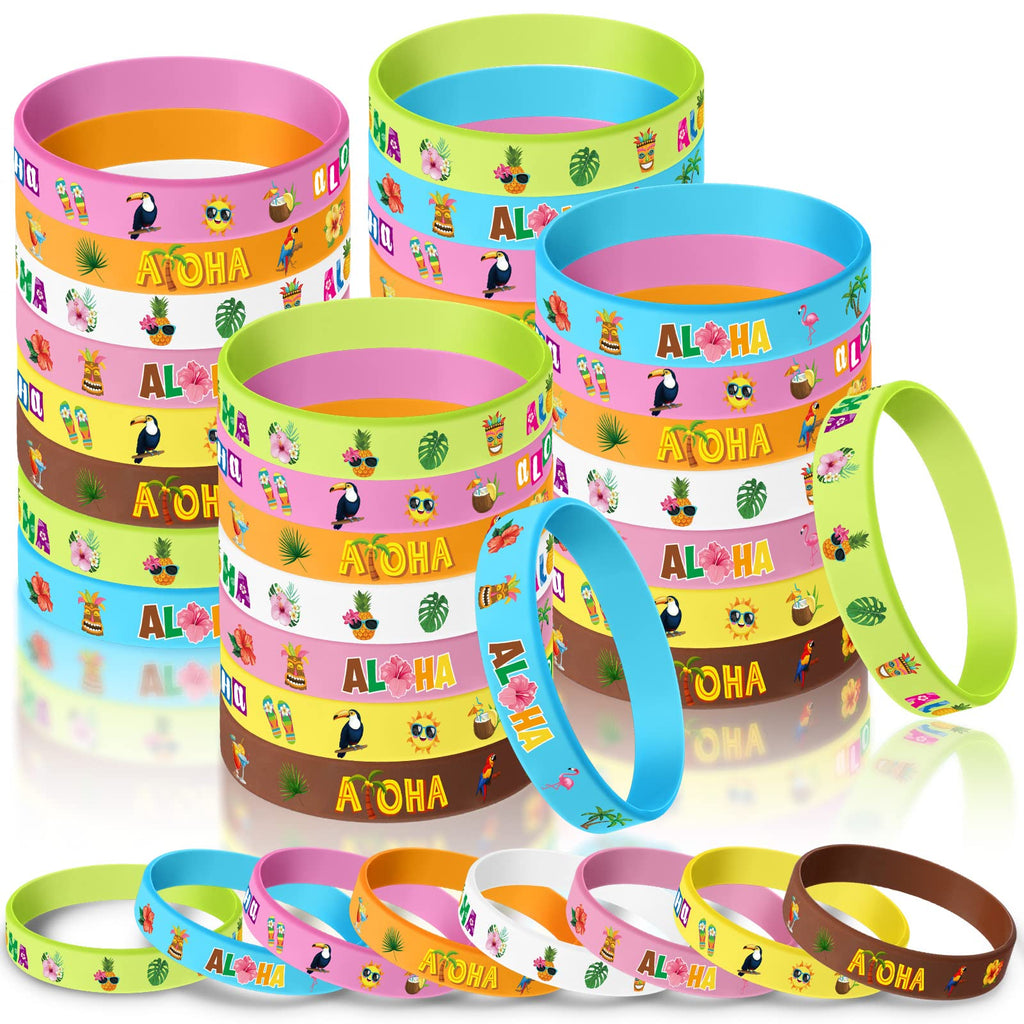 Capoda 32-Pack Hawaiian Silicone Bracelets – Tropical Luau Party Favors with 4 Designs