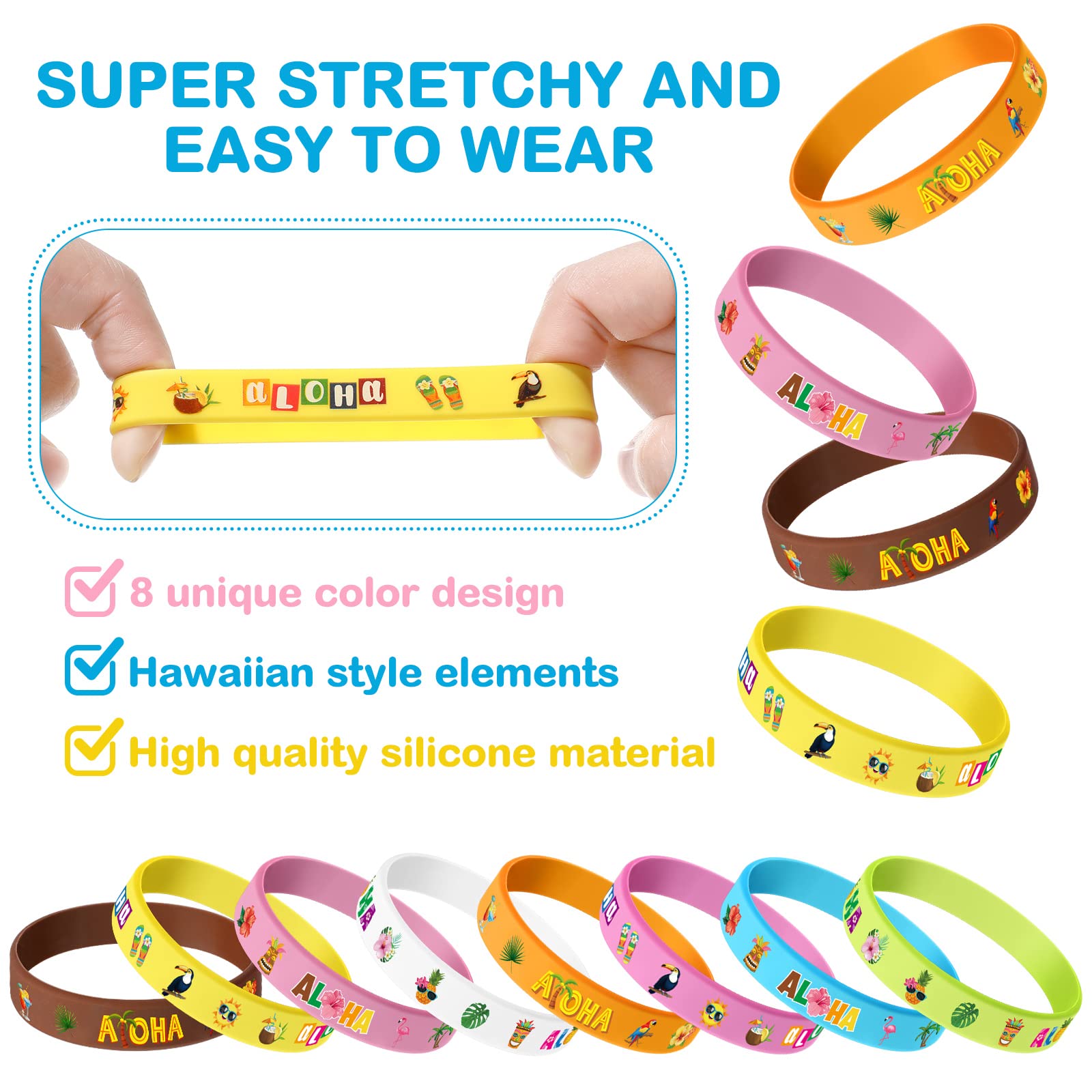 Capoda 32-Pack Hawaiian Silicone Bracelets – Tropical Luau Party Favors with 4 Designs