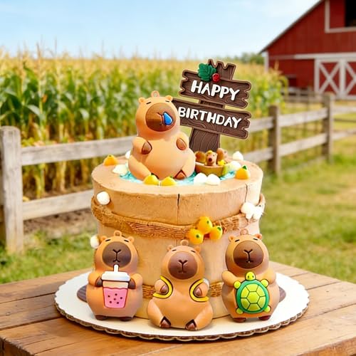 Capy Cake Topper Set – 5 Pieces Cute Capybara Birthday Decorations by BACH AND BOUJEE