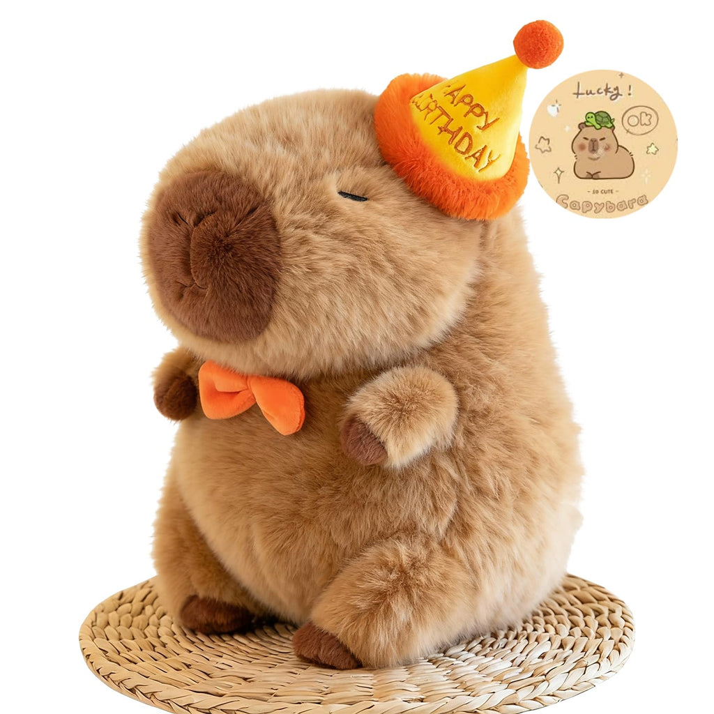 Capybara Plush with Birthday Hat – 9-Inch Kawaii Stuffed Animal Toy, Ultra-Soft Gift for Girls and Fans