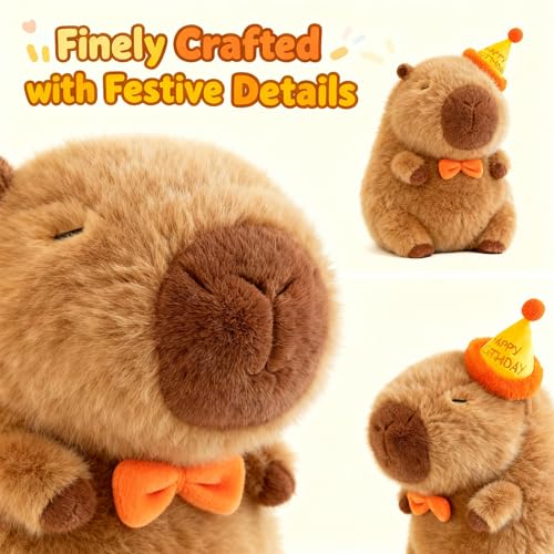Capybara Plush with Birthday Hat – 9-Inch Kawaii Stuffed Animal Toy, Ultra-Soft Gift for Girls and Fans