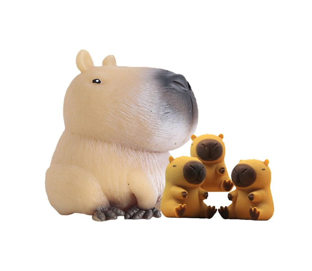 Capybara Squishy Fidget Toys 4 Pack – Large & Mini Family Set for Stress Relief, Sensory Play, and Desk Decor